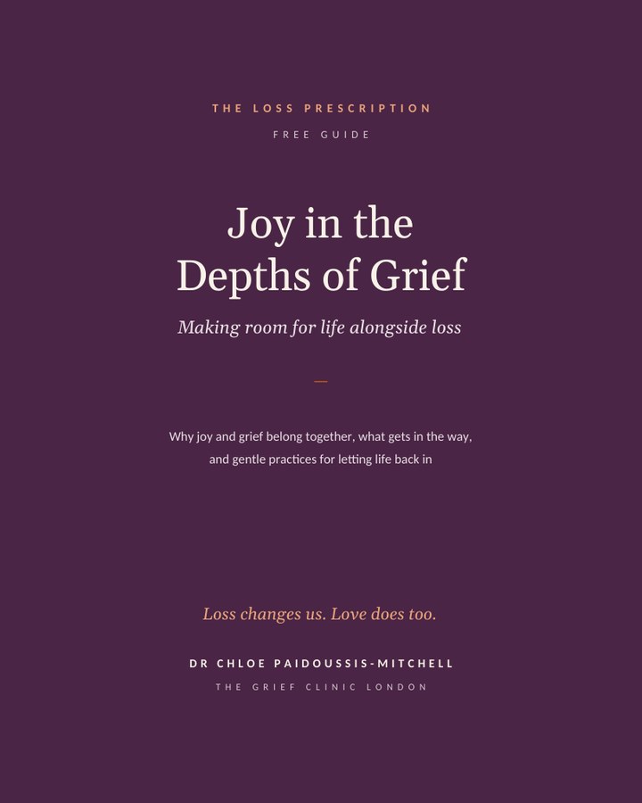 Cover of Joy in the Depths of Grief, a free guide by Dr Chloe Paidoussis-Mitchell