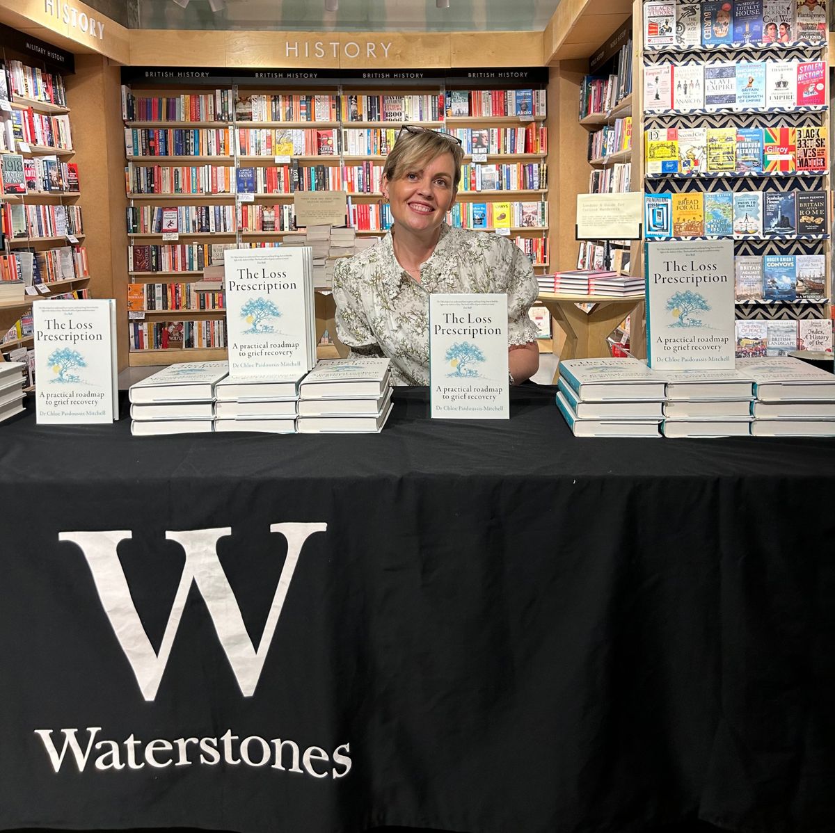 Dr Chloe signing The Loss Prescription at Waterstones
